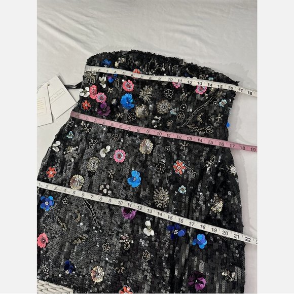 NWT $798 Mac‎ Duggal [ 14 ] Floral Sequined Strapless Slit Column Gown Black - Picture 6 of 16